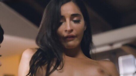 ATM Shemale sucks cock from babes ass in 3some action