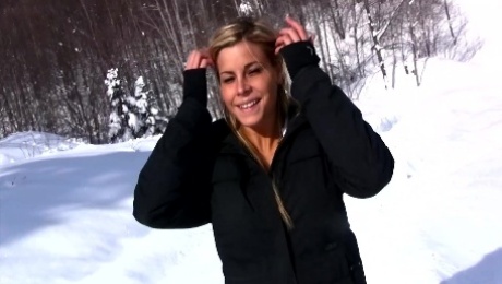 Hot stepmom shows tits and pees in snow