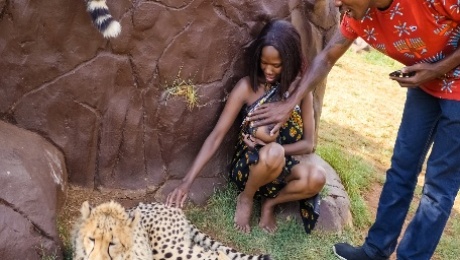 Ebony couple fucking in safari park