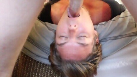 submisive slut sucks balls after deepthroat facefuck