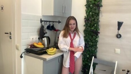 Very raunchy pussy rubbing session in the kitchen